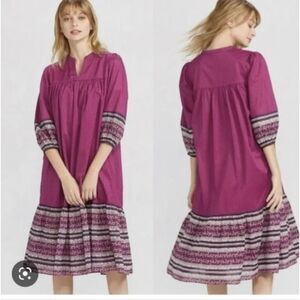 Anna Sui x Uniqlo Dress Women's Large Pink Purple Prarie Boho Peasant 60s 70s